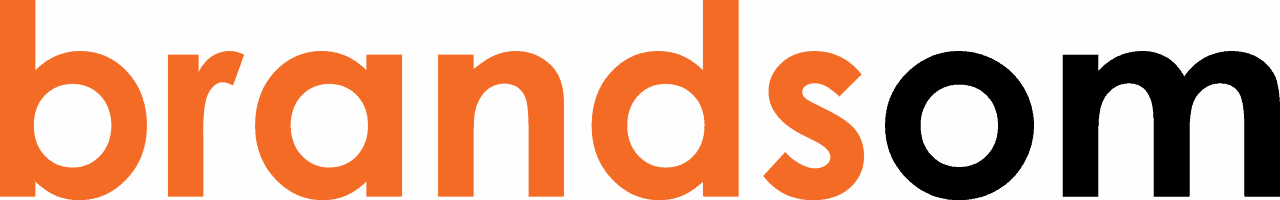 Ein schwarz-orangefarbenes Logo mit der Aufschrift „brands com“.