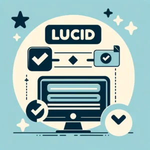 Een computerscherm waarop het woord "lucid" wordt weergegeven in een LUCID-register.